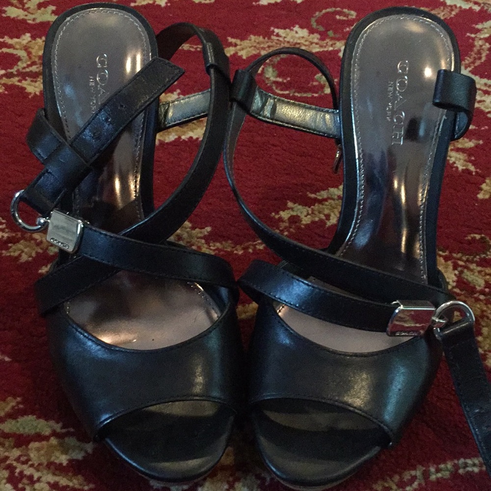 COACH black high heeled sandals